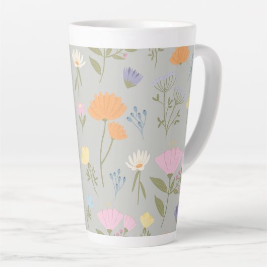 Colourful meadow on grey カフェラテマグ (右アングル)