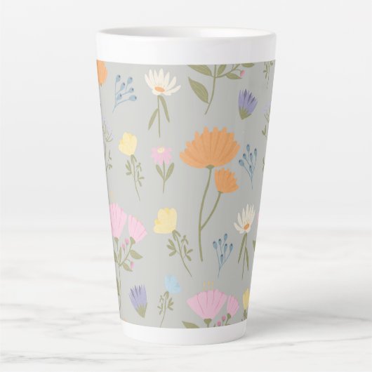 Colourful meadow on grey カフェラテマグ (正面)