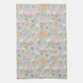 Colourful meadow on grey キッチンタオル (縦)