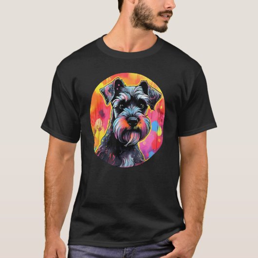 Colourful Miniature Schnauzer Dog Dad Mom Graffity Tシャツ (正面)