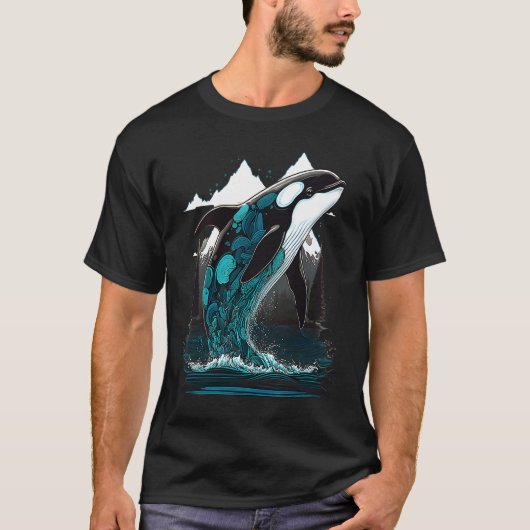 Colourful mystical orca whale watching dolphin pot tシャツ (正面)