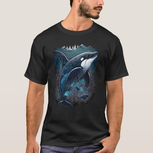Colourful mystical orca whale watching dolphin pot tシャツ (正面)