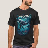 Colourful mystical orca whale watching dolphin pot tシャツ (正面)