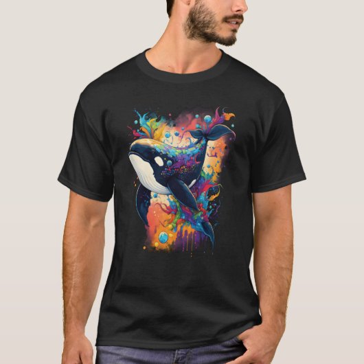 Colourful mystical orca whale watching dolphin pot tシャツ (正面)