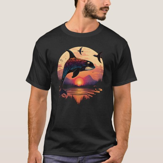 Colourful mystical orca whale watching dolphin pot tシャツ (正面)