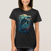 Colourful mystical orca whale watching dolphin pot tシャツ (正面)