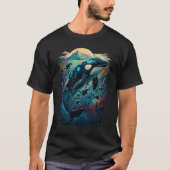 Colourful mystical orca whale watching dolphin pot tシャツ (正面)