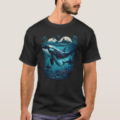 Colourful mystical orca whale watching dolphin pot tシャツ (正面)