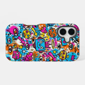 Colourful Neon Robot Pattern iPhone 16 case 16ケース (裏面横)