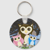 Colourful Owls in a Tree キーホルダー (正面)