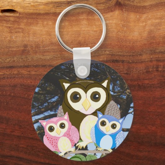 Colourful Owls in a Tree キーホルダー (正面)