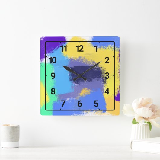 Colourful paint strokes スクエア壁時計 (ホーム)