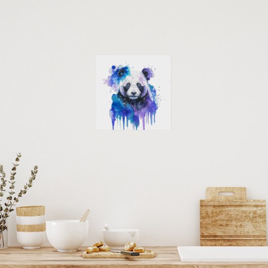 Colourful Panda Watercolor Artwork ポスター (キッチン)