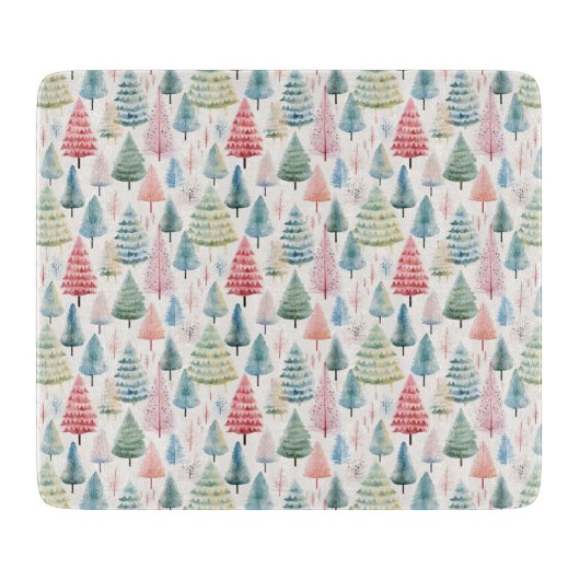 Colourful Pastel Christmas Pine Trees Pattern カッティングボード (正面)