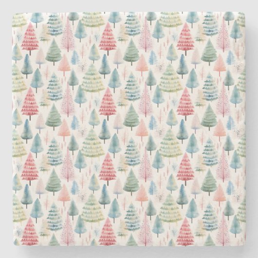 Colourful Pastel Christmas Pine Trees Pattern ストーンコースター (正面)