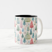 Colourful Pastel Christmas Pine Trees Pattern ツートーンマグカップ (正面右)