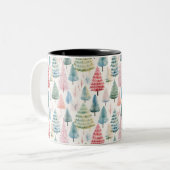 Colourful Pastel Christmas Pine Trees Pattern ツートーンマグカップ (正面左)