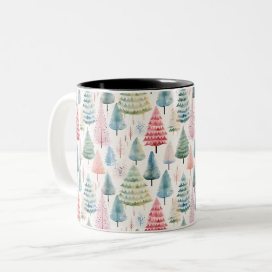 Colourful Pastel Christmas Pine Trees Pattern ツートーンマグカップ (正面左)