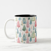 Colourful Pastel Christmas Pine Trees Pattern ツートーンマグカップ (左)
