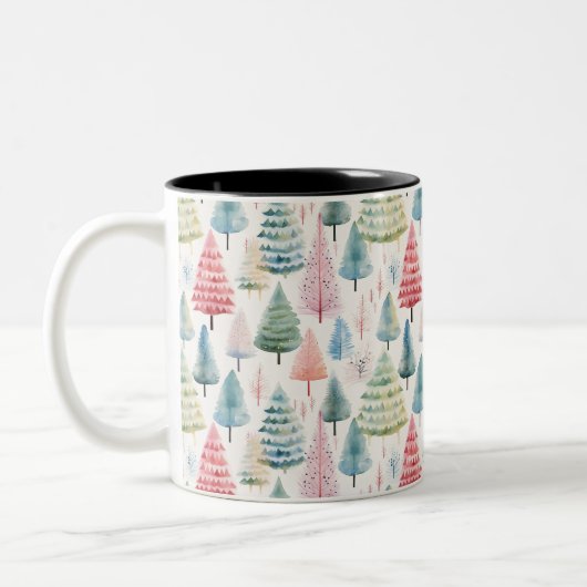 Colourful Pastel Christmas Pine Trees Pattern ツートーンマグカップ (左)