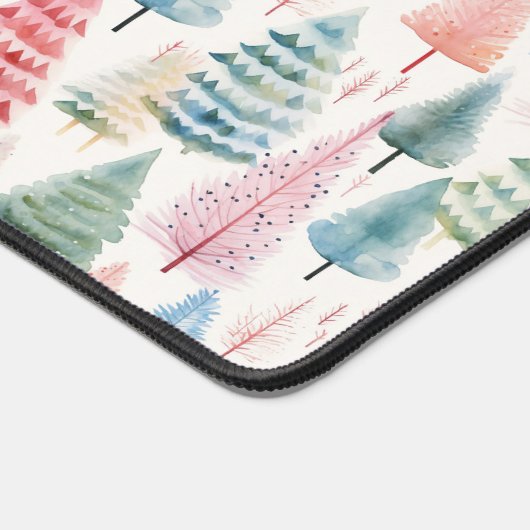 Colourful Pastel Christmas Pine Trees Pattern デスクマット (コーナー)