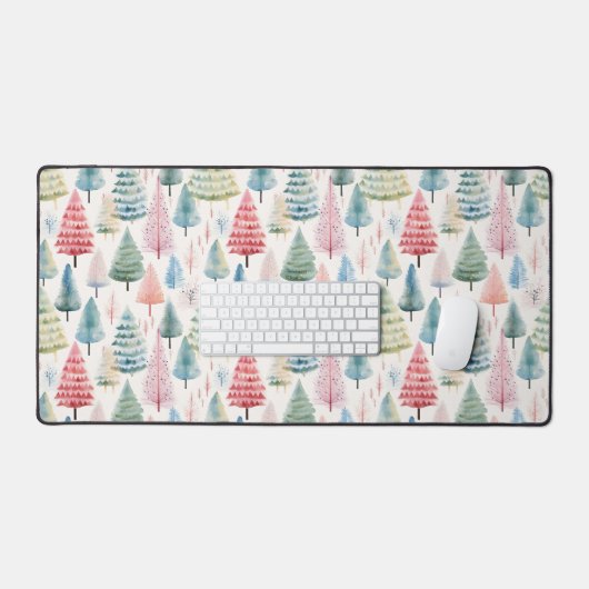 Colourful Pastel Christmas Pine Trees Pattern デスクマット (キーボード&マウス)