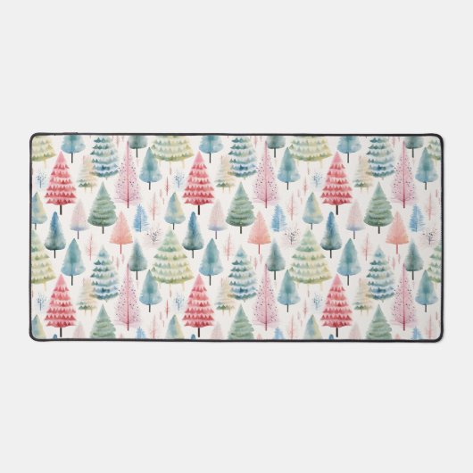 Colourful Pastel Christmas Pine Trees Pattern デスクマット (正面)