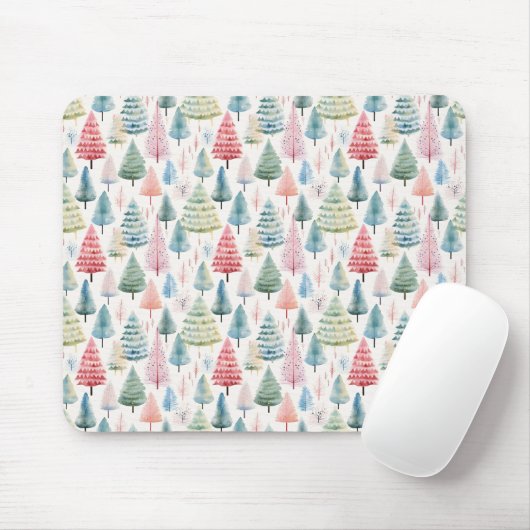 Colourful Pastel Christmas Pine Trees Pattern マウスパッド (マウス)
