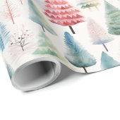 Colourful Pastel Christmas Pine Trees Pattern ラッピングペーパー (ロールコーナー)
