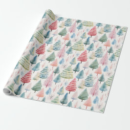 Colourful Pastel Christmas Pine Trees Pattern ラッピングペーパー