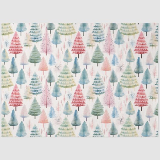 Colourful Pastel Christmas Pine Trees Pattern 薄葉紙 (正面)