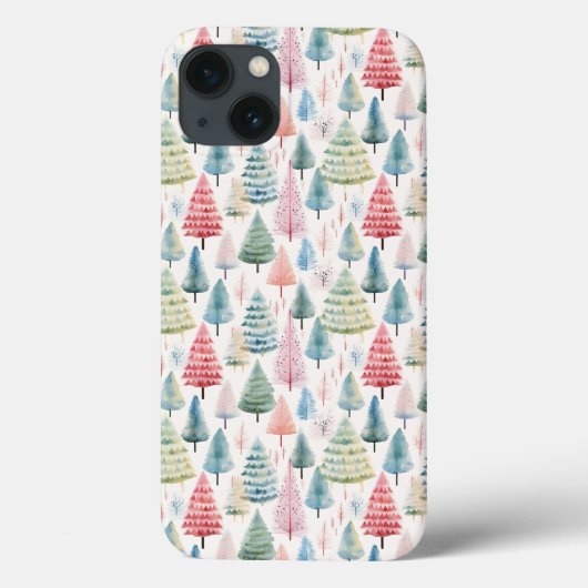 Colourful Pastel Christmas Pine Trees Pattern Case-Mate iPhoneケース (裏面)