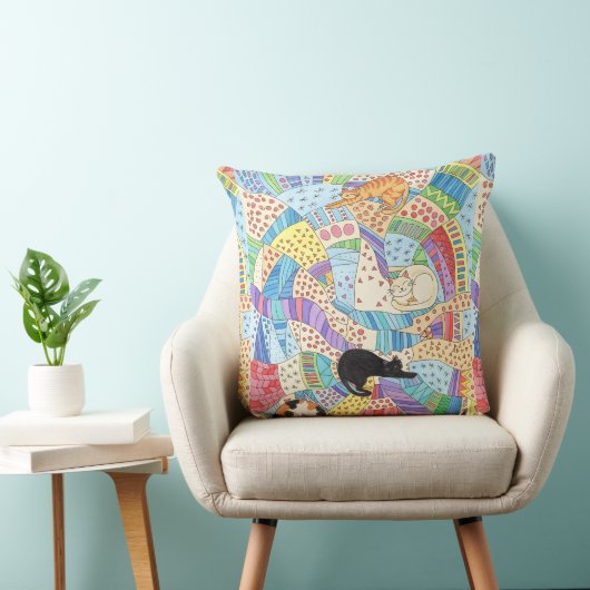 Colourful Patchwork Catnap Doodle クッション (椅子)