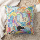 Colourful Patchwork Catnap Doodle クッション (ブランケット)