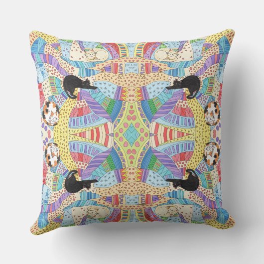 Colourful Patchwork Catnap Doodle クッション (裏面)