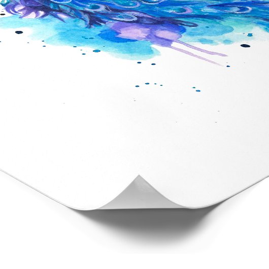 Colourful Peacock Watercolour Art ポスター (角)