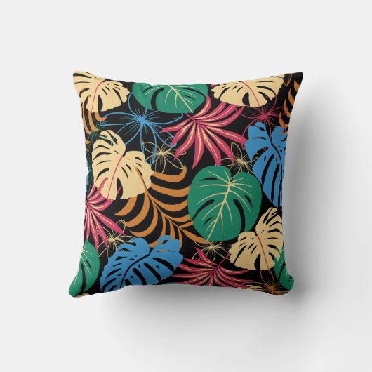 Colourful pillow with a tropical leaf pattern クッション (裏面)