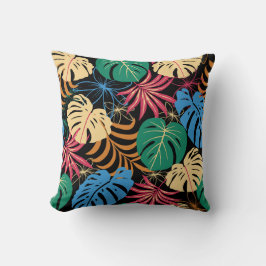 Colourful pillow with a tropical leaf pattern クッション