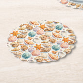 Colourful Seashells. Nautical. Paper Coaster ペーパーコースター (アングル)