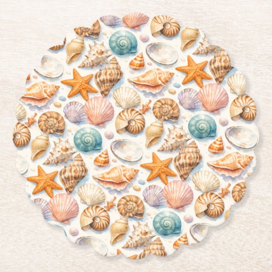 Colourful Seashells. Nautical. Paper Coaster ペーパーコースター (正面)