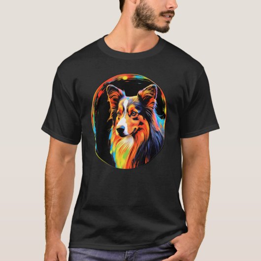 Colourful Shetland Sheepdog Dog Dad Mom Graffity Tシャツ (正面)