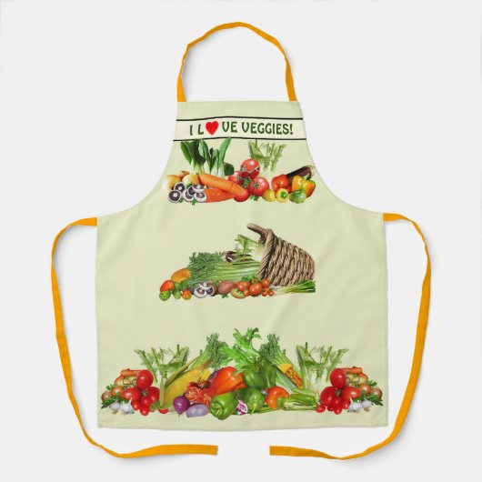Colourful Vegetables I Love Vegetable Custom text エプロン (正面)