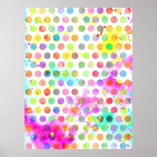 colourful vibrant watercolour splatters polka dots ポスター (正面)