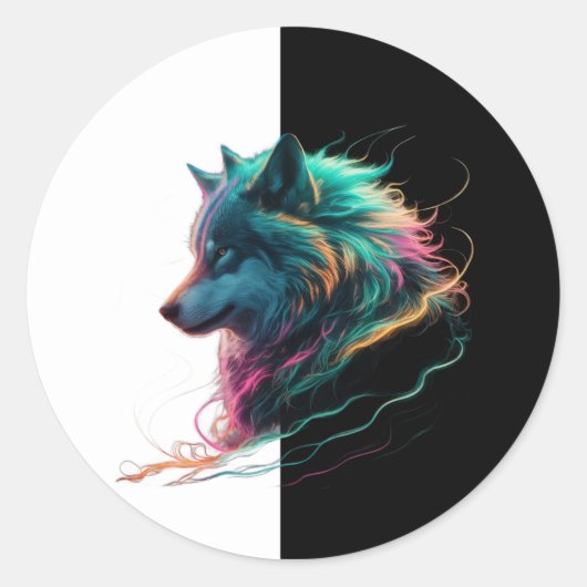 Colourful Wolf Sticker for any item surface.  ラウンドシール (正面)