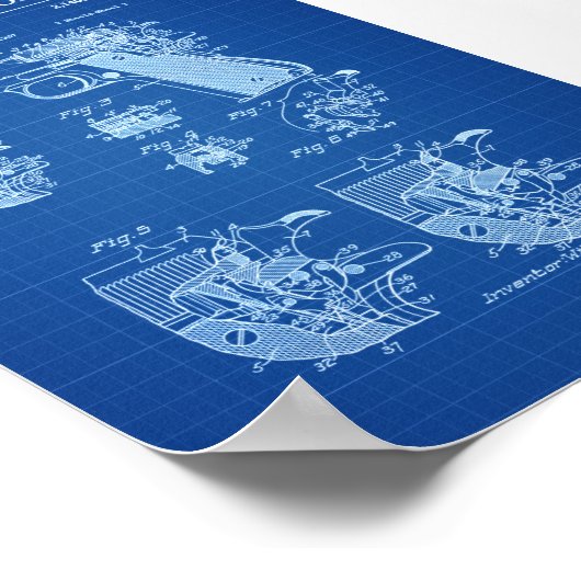 Colt 1911 Firearm Patent - Blueprint ポスター (角)