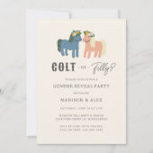 Colt or Filly Cute Horse Theme Gender Reveal Party 招待状 (正面)
