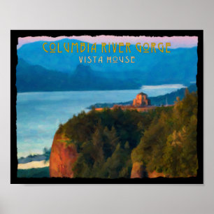 Columbia River Gorge and Vista House retro print ポスター