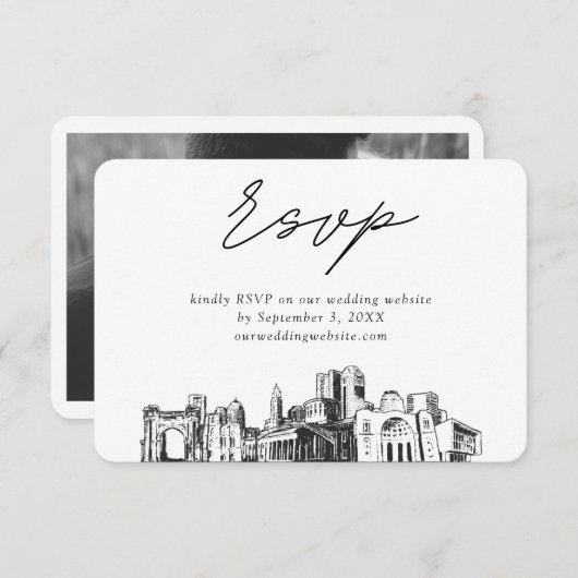 Columbusの結婚ミニマルなスケッチRSVP エンクロージャーカード (正面/裏面)