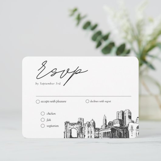 Columbus結婚のRSVP伝統的 Meal Option エンクロージャーカード (スタンド正面)