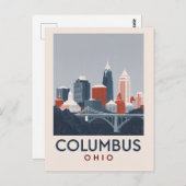 Columbus Ohio City Skyline Vintage Art ポストカード (正面/裏面)